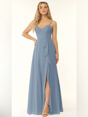 Azazie Gray Maxi Dress with Ruffle Detail